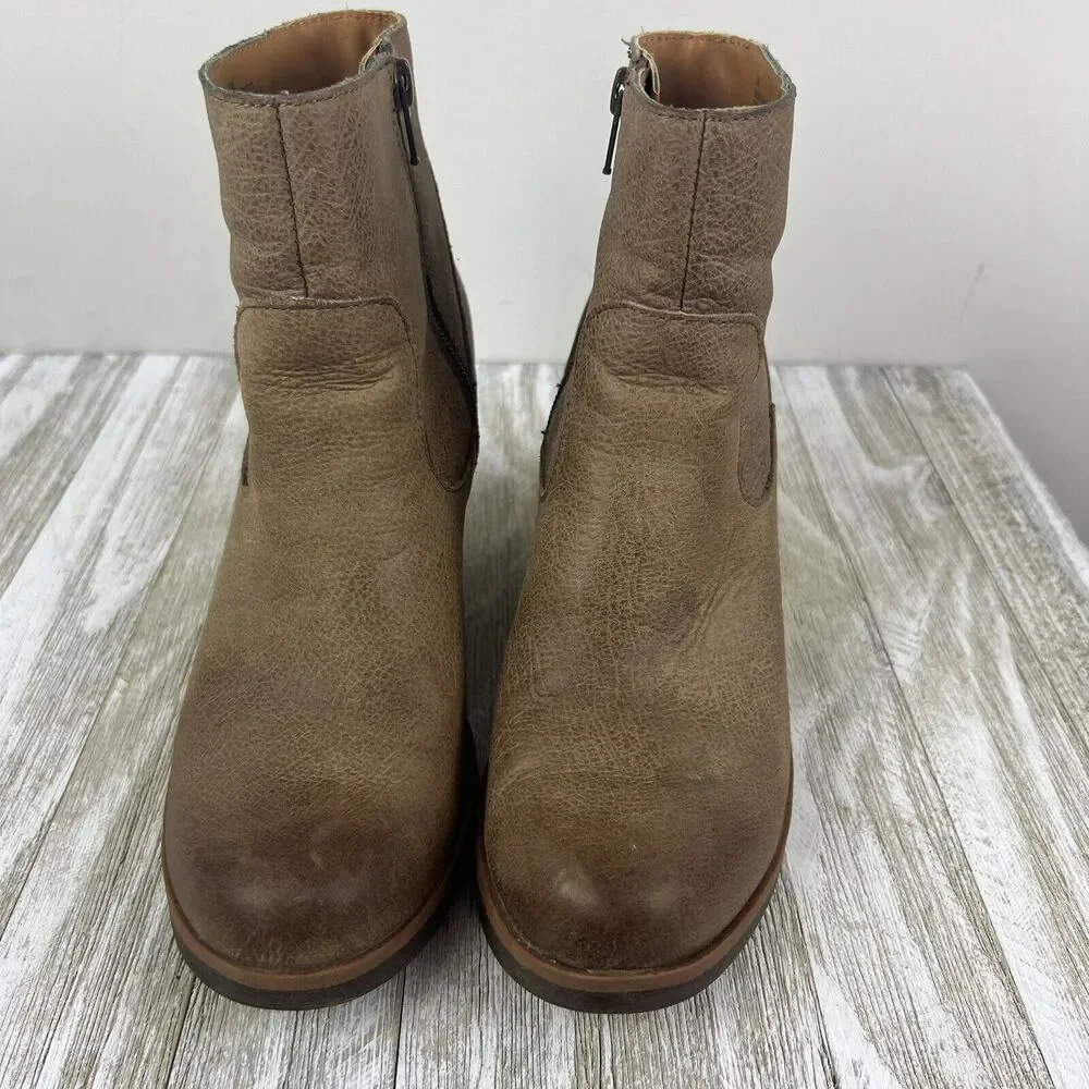 Korks by Kork Ease Gemini Tan Leather Wedge Zip Ankle Boots Womens Size 6.5 - Picture 5 of 10